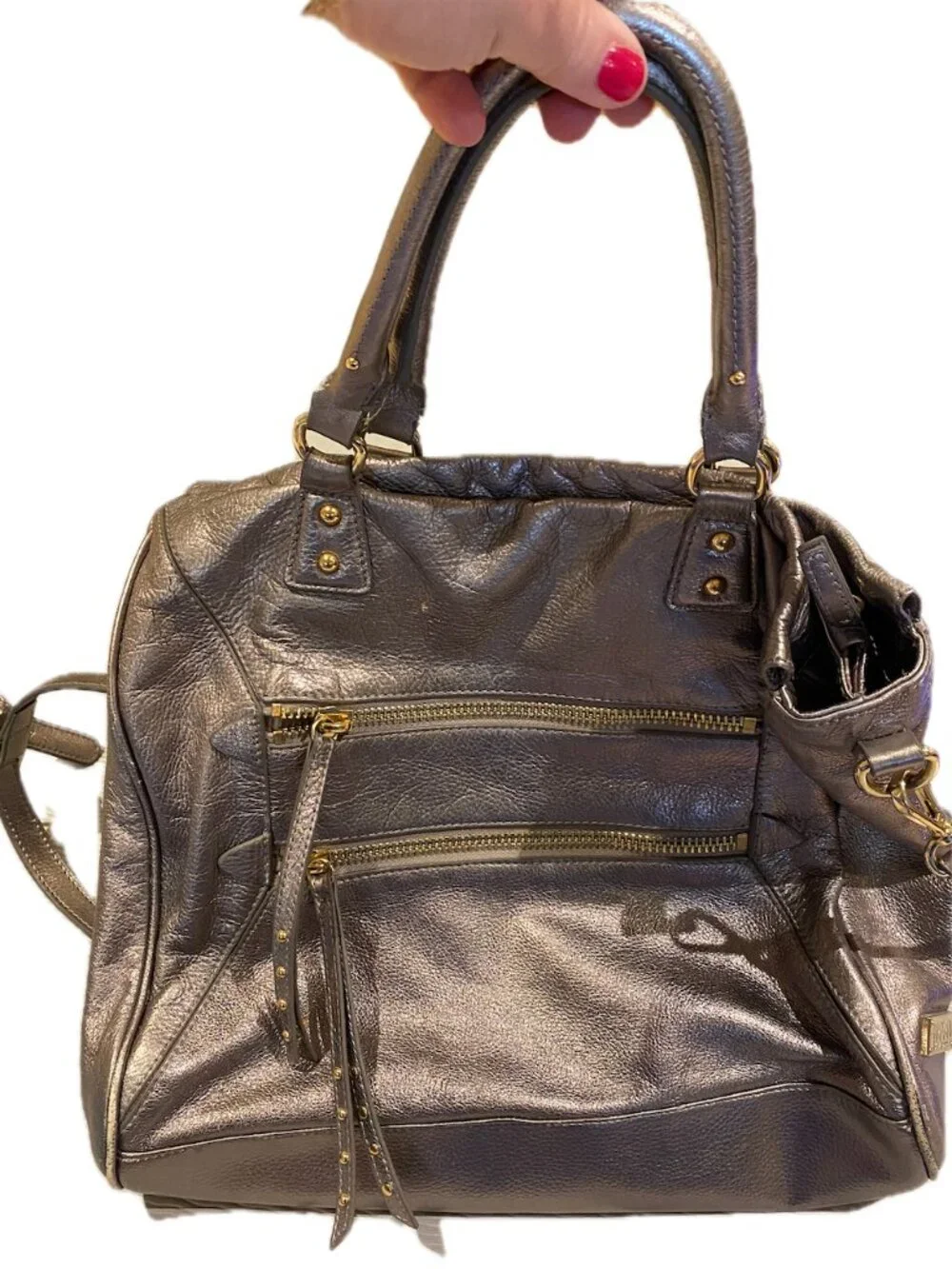 Steven by Steve Madden Silver Tote with striped interior